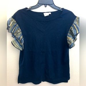 Anthropologie summer 100% cotton blue puffy fun sleeves blouse size X-small